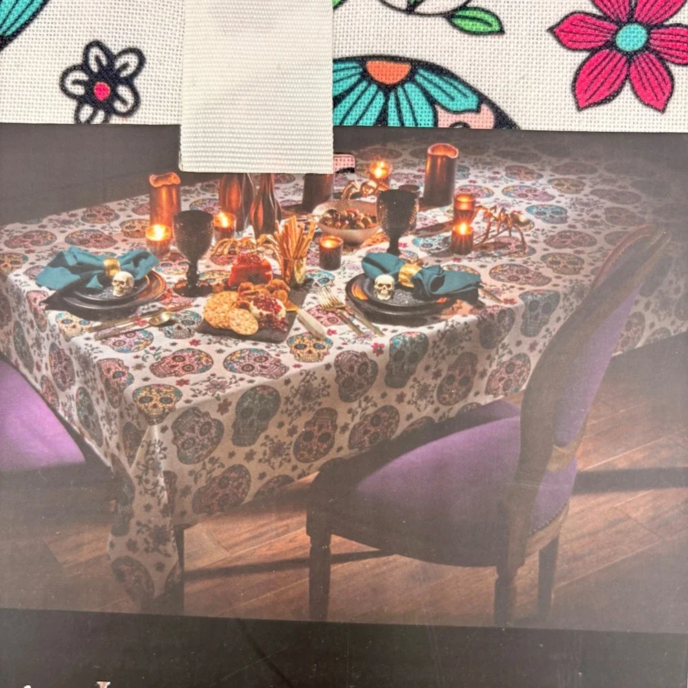 Christian Lacroix Maison Sugar Skull Floral Oblong Tablecloth 60x120 Halloween